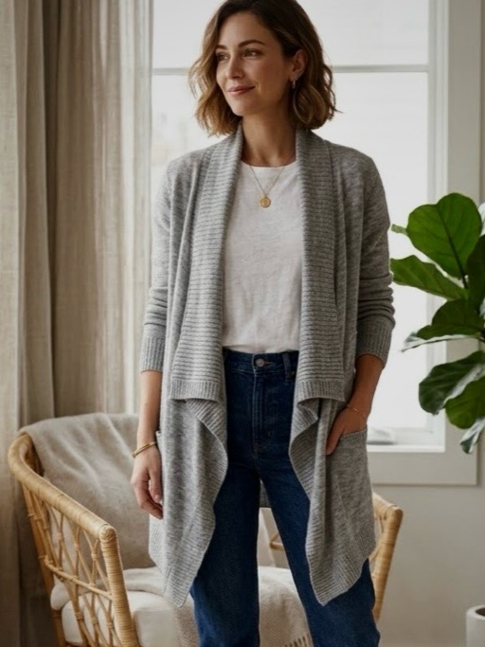 Chic Heather Gray Open Front Cardigan